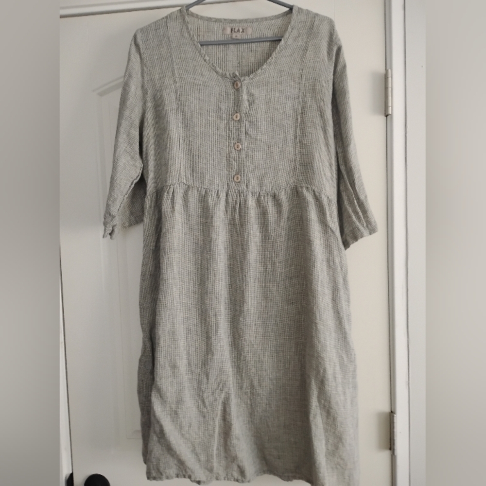 Flax 100% Linen Button-Down Dress
